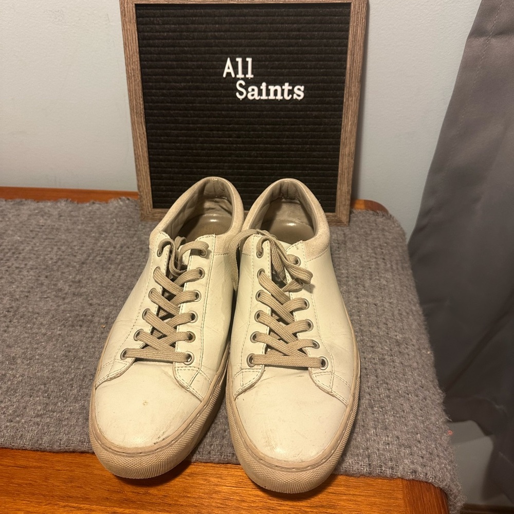 All Saints Men's 43 Low Top White Cream Trainers Sneakers